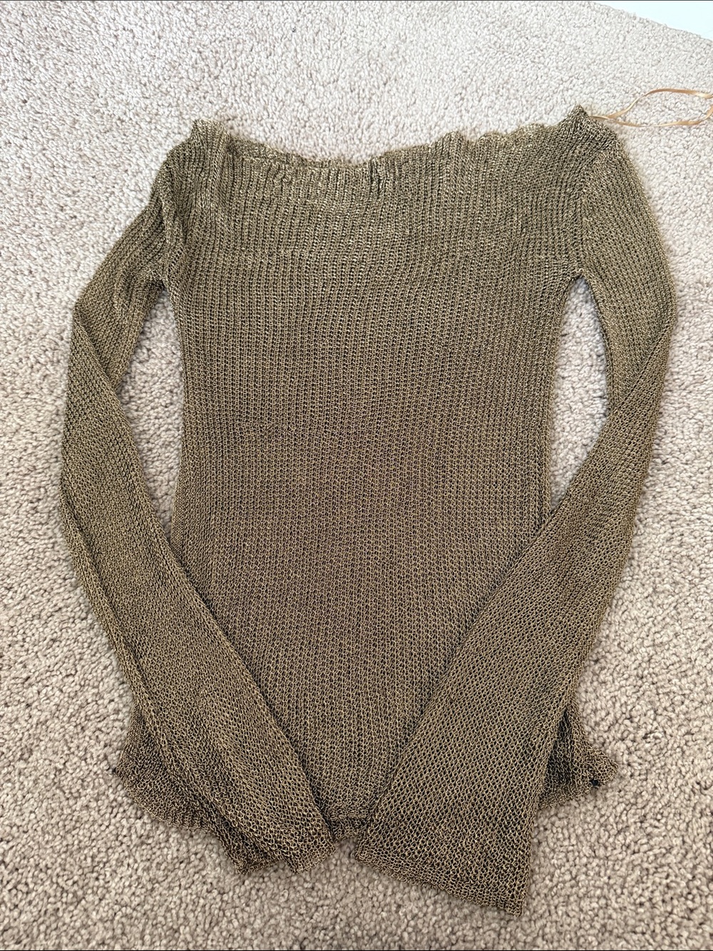 silence + noise Olive Off-the-Shoulder Sheer Mesh Knit Going Out Top